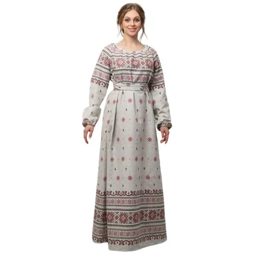 Платье Славянские узоры, размер 40-46, красный, коричневый