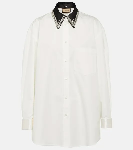 Рубашка из хлопкового поплина с украшением Gucci, белый