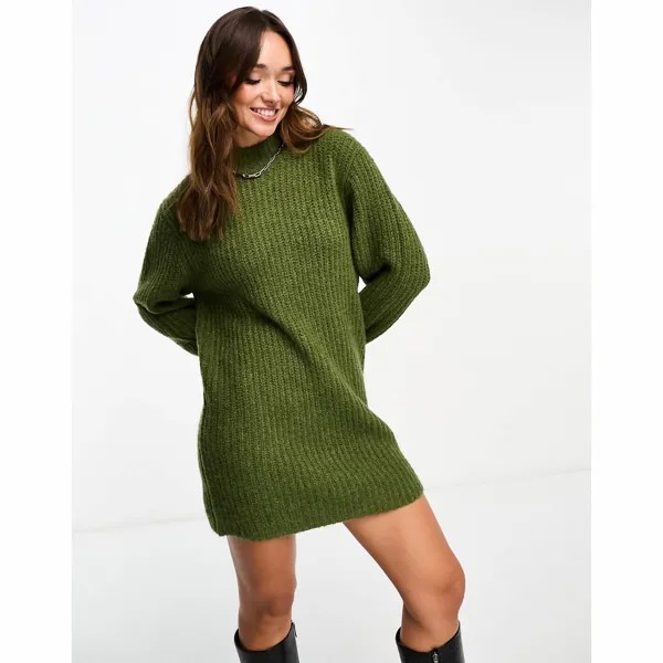 Платье Edited Balloon Sleeve Knitted Mini Jumper, хаки