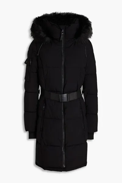 Стеганое пальто с капюшоном и поясом DKNY, черный