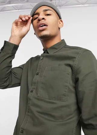 Однотонная рубашка из твила цвета темного хаки New Look-Зеленый