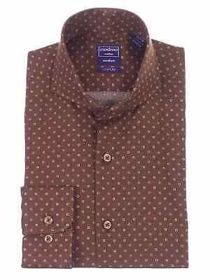 Облегающая хлопковая классическая рубашка шоколадно-коричневого цвета с круглым узором и воротником с вырезом