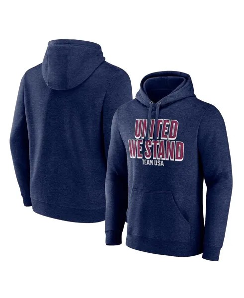 Мужская фирменная толстовка с капюшоном из флиса united we stand waved из меланжевого флиса с логотипом Fanatics, темно-синий