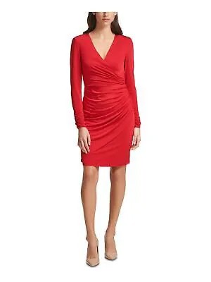 VINCE CAMUTO Женское красное коктейльное платье выше колена с длинным рукавом и искусственной запахом 6