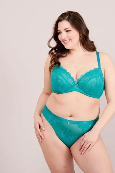 Трусики бикини с кружевом и логотипом Oola Lingerie, зеленый