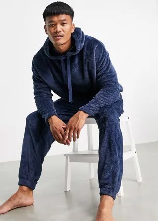 Флисовая пижама с джоггерами и худи ASOS DESIGN-Темно-синий