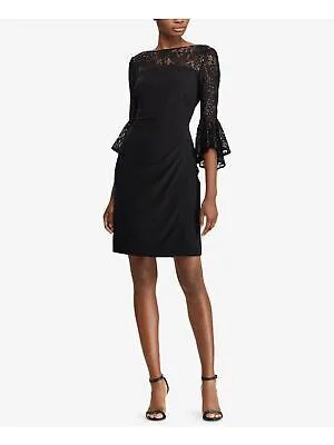 Женское черное короткое платье из джерси с оборками и рукавами 3/4 RALPH LAUREN с вырезом лодочкой 8