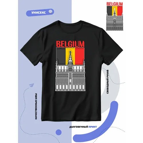 Футболка SMAIL-P флаг Бельгии-Belgium и достопримечательность, размер 5XL, черный