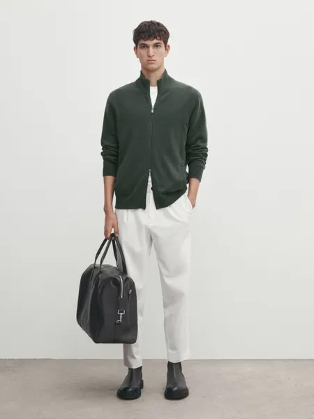 Трикотажный кардиган из полушерсти на молнии Massimo Dutti, хаки