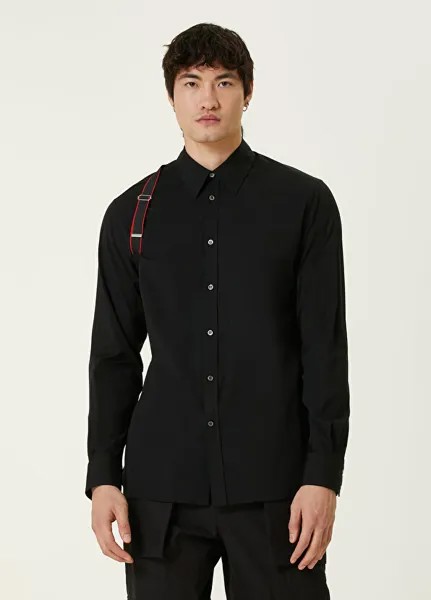 Черная рубашка с логотипом и полоской на плечах Alexander McQueen