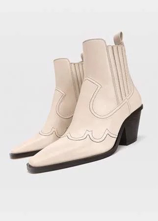 Stradivarius Ботильоны В Ковбойском Стиле На Каблуке Розовато-Бежевый 36