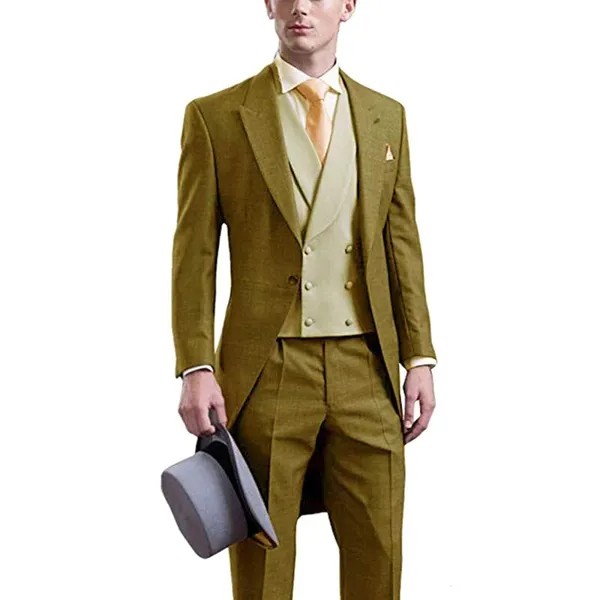 2020; Детский комплект из 3 вещей для мужчин желтый костюм классического дизайна костюм узкого кроя шаль лацкан фрак смокинг для вечерние (пид...