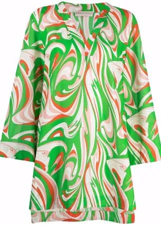 Emilio Pucci пляжное платье с длинными рукавами и графичным принтом