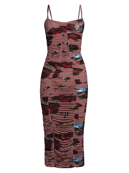 Платье-миди со сборками и цветочным принтом Dolce&Gabbana, цвет rose vintage