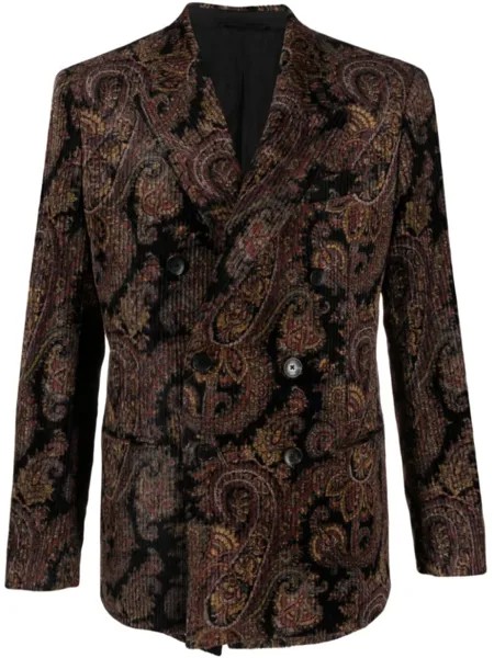 ETRO вельветовый пиджак с принтом пейсли, черный