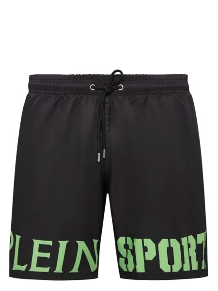 Plein Sport плавки-шорты с кулиской и логотипом, черный