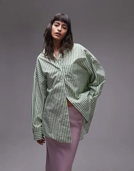 Topshop – рубашка супер-оверсайз с зелеными полосками