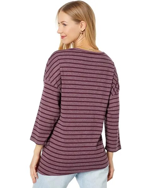 Футболка Three Dots Stripe Asymmetric Tee, цвет Winetasting/Rainy Day Stripe