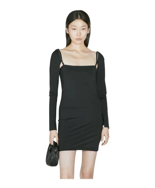 Мини Платье с квадратным вырезом и длинными рукавами Alexander Wang, черный