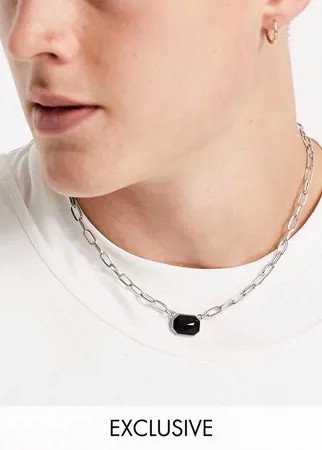 Серебристое ожерелье-цепочка с черным камнем Reclaimed Vintage Inspired-Серебряный