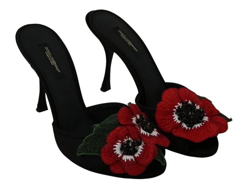 DOLCE - GABBANA Обувь Босоножки Черные и красные шлепанцы на каблуке с розами EU36 /US5,5 Рекомендуемая розничная цена 1300 долларов США
