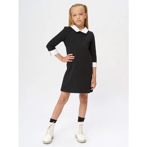 Школьное платье КотМарКот, футер, хлопок, однотонное, размер 134, черный