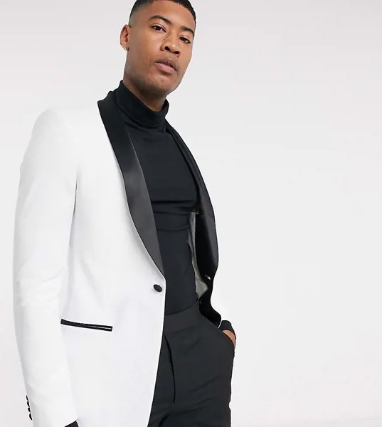 Белый приталенный пиджак-смокинг с черными лацканами ASOS DESIGN Tall