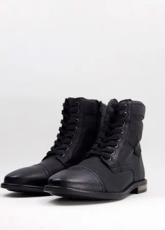 Черные кожаные ботинки на шнуровке с подкладкой из искусственного меха ASOS DESIGN-Черный цвет