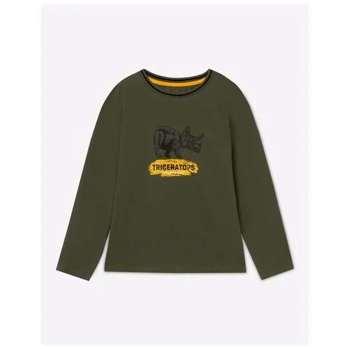Бежевый лонгслив oversize с надписью для мальчика Gloria Jeans, размер 3-4г/104