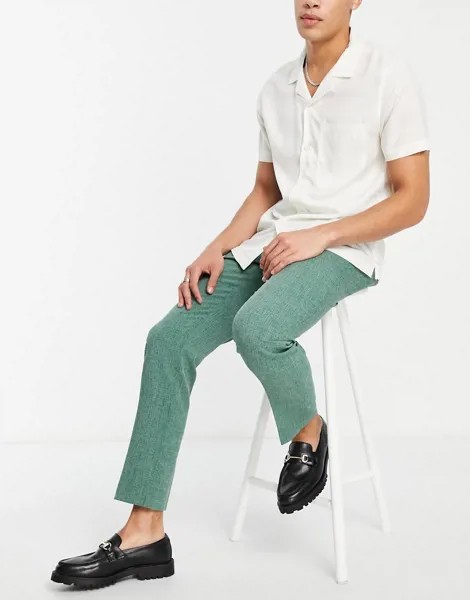 Темно-зеленые узкие брюки с принтом в виде штриховки ASOS DESIGN-Зеленый цвет