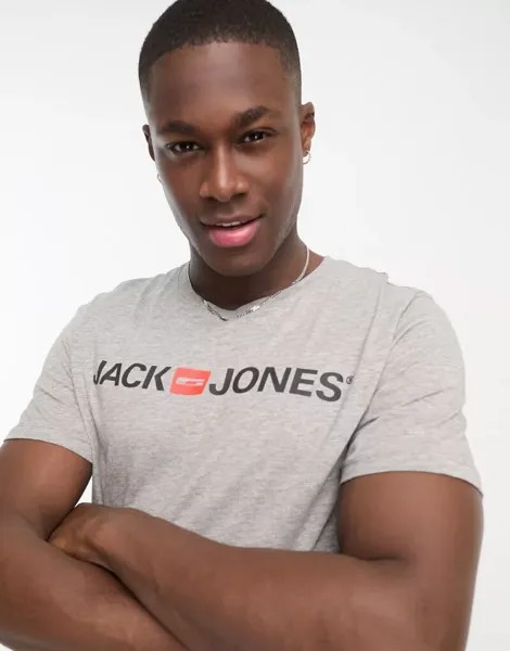 Серая футболка с логотипом Jack & Jones