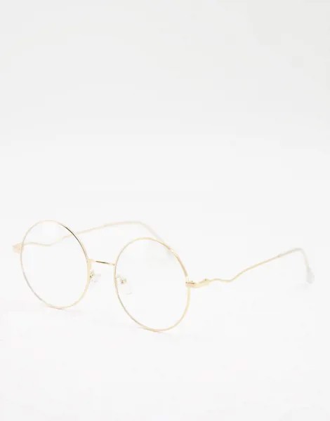 Круглые очки с защитой от синего света в золотистой оправе-проволоке My Accessories-Золотистый