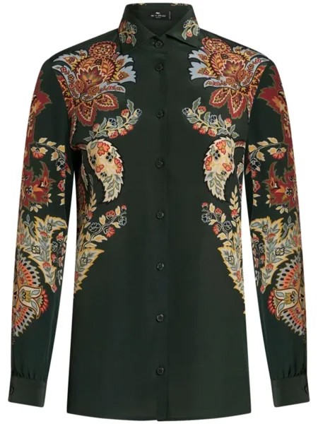 ETRO шелковая рубашка с узором пейсли, зеленый