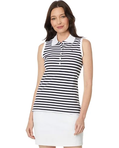Поло Tommy Hilfiger Sleeveless Stripe Polo, цвет Sky Captain/Bright White
