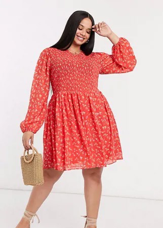 Красное платье мини с цветочным принтом ASOS DESIGN Curve-Многоцветный