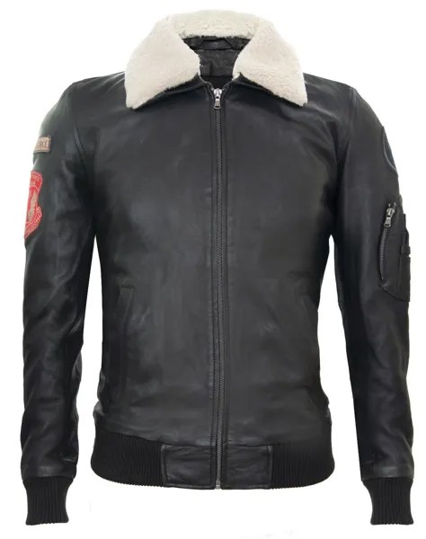 Кожаная куртка-бомбер ВВС со съемным воротником - Valletta Infinity Leather, черный