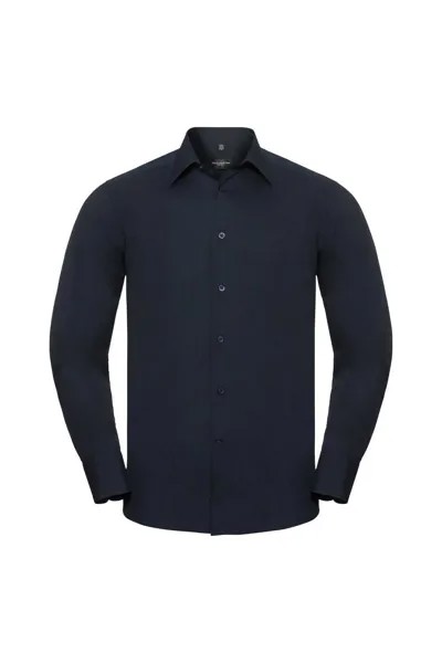 Рубашка из легкого в уходе поплина из полихлопка с длинными рукавами Collection Collection Russell, темно-синий