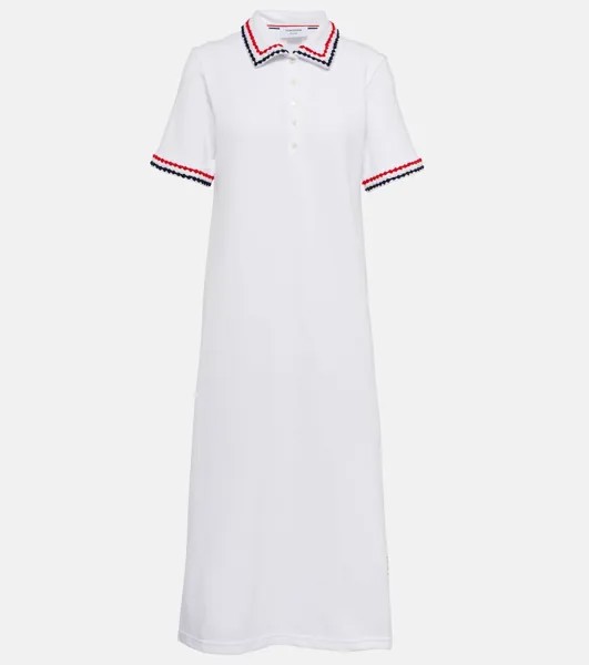 Платье миди из хлопкового пике Thom Browne, белый