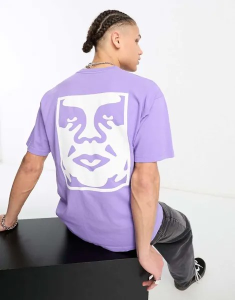 Фиолетовая футболка с принтом на спине Obey Bold Icon