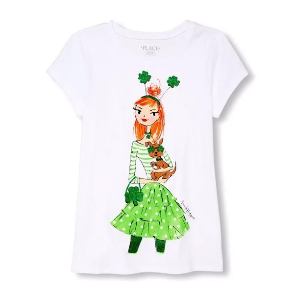 ФУТБОЛКА THE CHILDRENS PLACE GIRLS SHAMROCKS PUPPY TOP ФУТБОЛКА 10-12/L 14/XL 16/ XXL