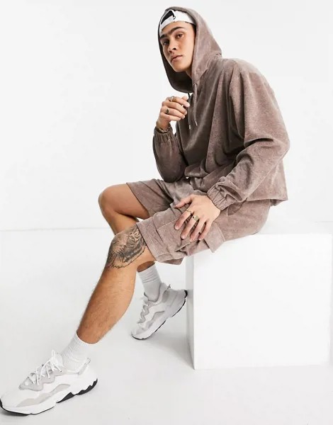 Махровые меланжевые шорты в стиле oversized от комплекта ASOS DESIGN-Нейтральный