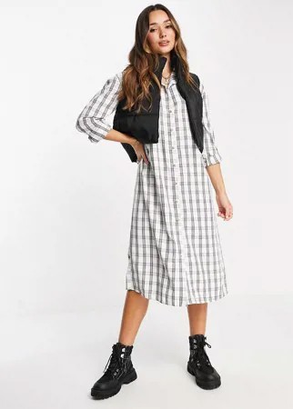 Платье-рубашка миди в стиле oversized в клетку Urban Threads-Разноцветный