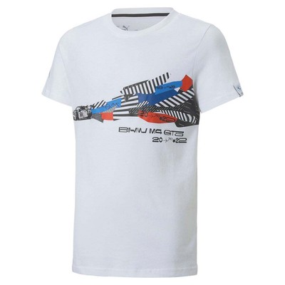 Футболка Puma Bmw Mms Car Graphic с круглым вырезом и короткими рукавами для мальчиков, белая, повседневная