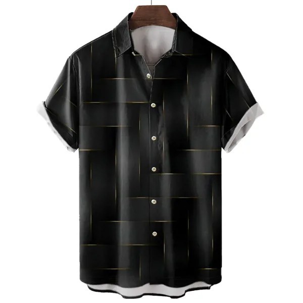 Мужская гавайская повседневная пляжная рубашка с коротким рукавом в геометрическую полоску