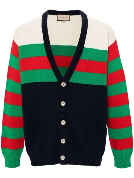 Gucci кардиган в полоску с V-образным вырезом, синий