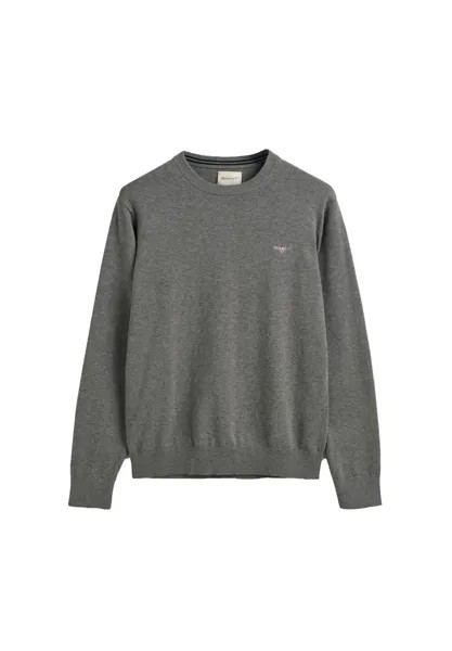 Мужской свитер - CLASSIC COTTON C-NECK, вязаный свитер, круглый вырез, хлопок GANT, серый