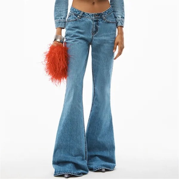 Весна 2023, новые женские джинсы, корейская мода, узкие расклешенные брюки с большим названием, высококачественные хлопковые брюки с широкими...
