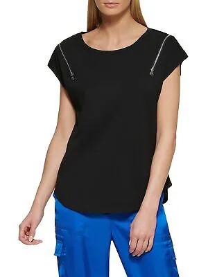 Женская черная футболка с круглым вырезом и круглым вырезом на молнии DKNY M