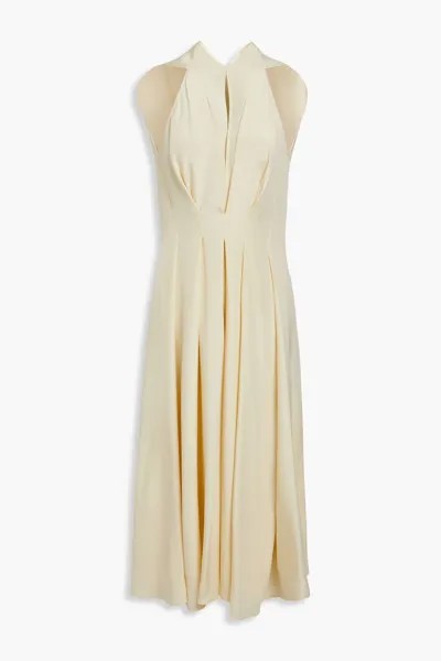 Плиссированное платье миди из крепа из шелкового атласа Victoria Beckham, крем