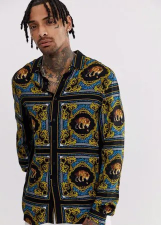 Рубашка классического кроя с леопардовым принтом ASOS DESIGN-Синий